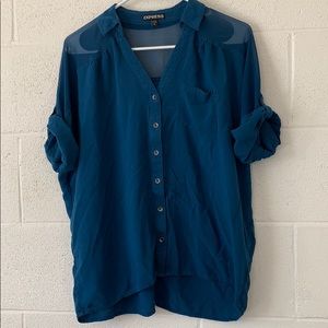 Sheer Shoulder Button Up Blouse